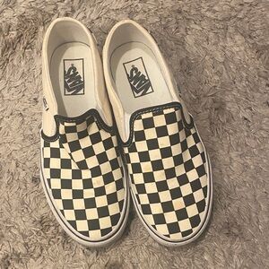 Vans Black and Cream Checkerboard Slip-Ons